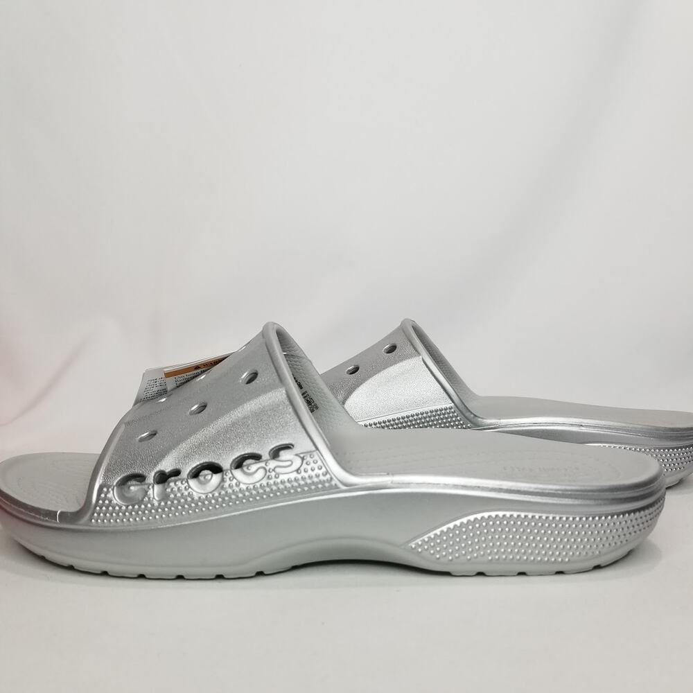 Crocs Unisex Baya II Slide Sandals Silver Metallic Size 10 Men Women's 12  NWT